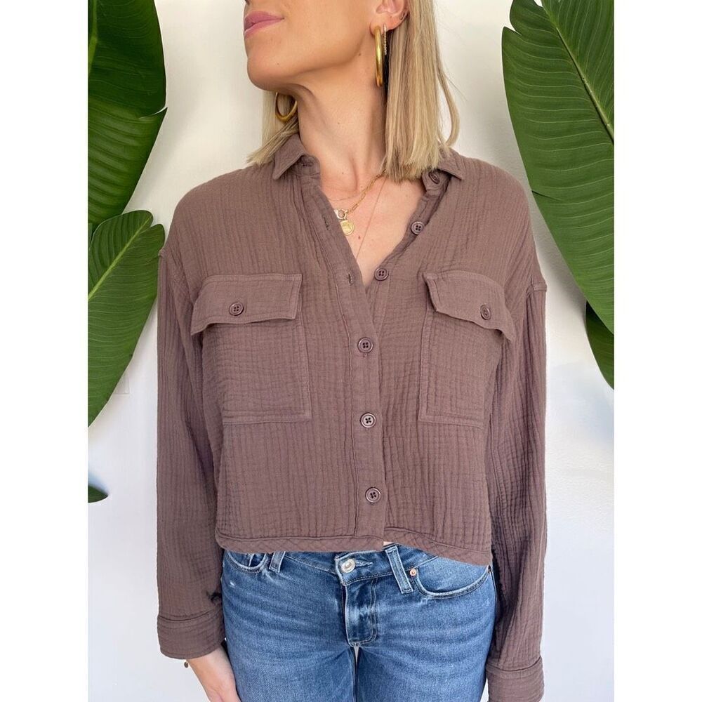 NWT BOBI CROPPED BUTTON UP SHIRT BISTRO